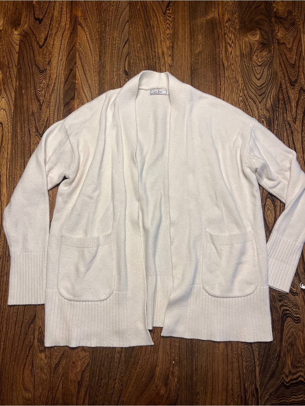 Le Dor Open Front White Knit Fall Cardigan Sweater Medium